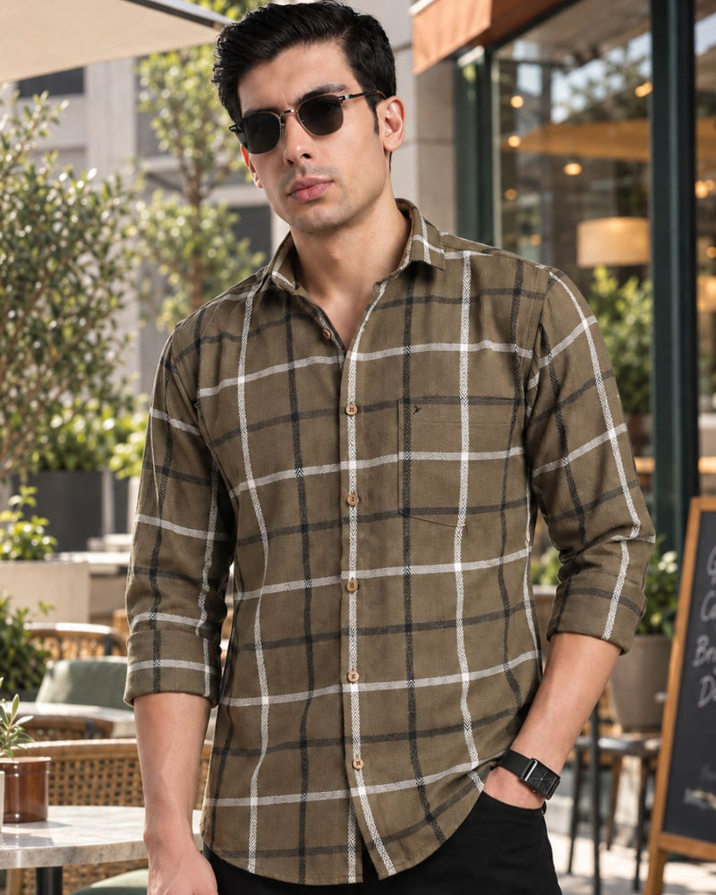 Khaki Green Monochrome Checks -Full-Stain Proof