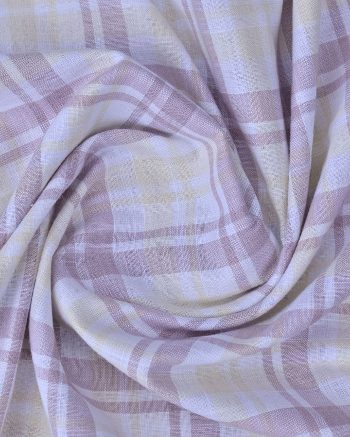 Cream & Purple Checks -Full-Cotton Linen Shirt