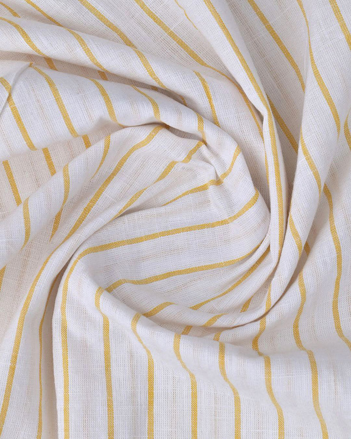 White & Golden Line Stripes-Full-Cotton Linen Shirt