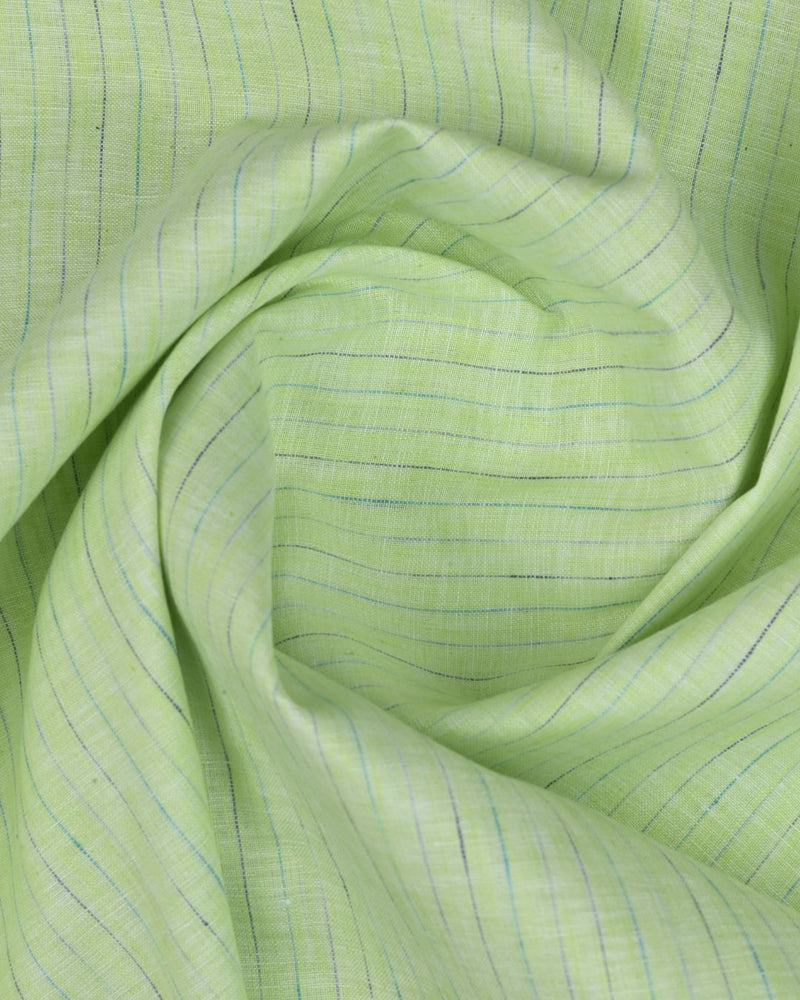 Green Multi Colour Dotted Line Stripes -Full-Bamboo Linen