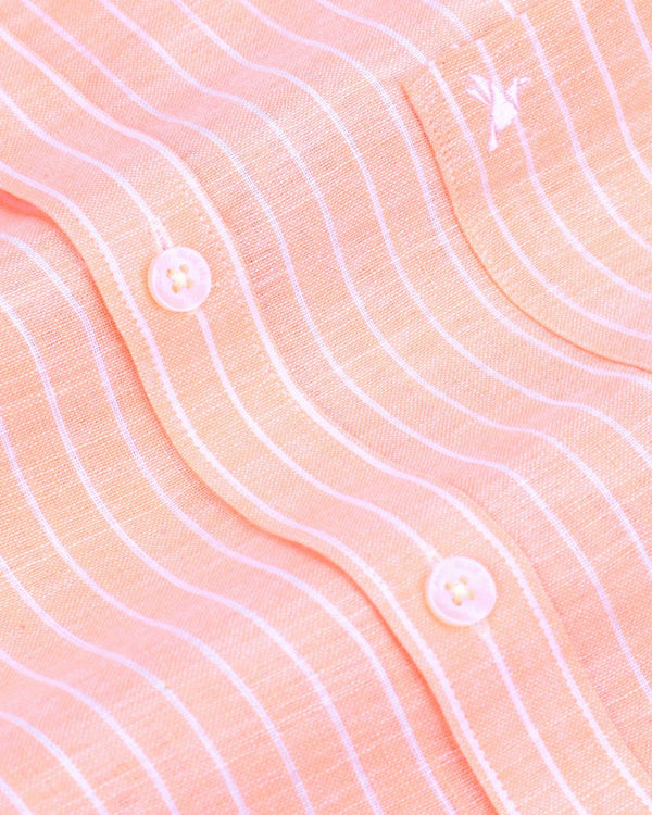 Peach Orange & White Stripes -Full-Bamboo Linen