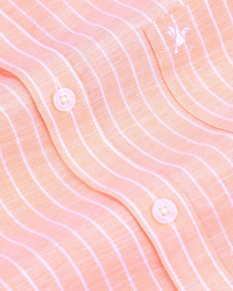 Peach Orange & White Stripes -Full-Bamboo Linen