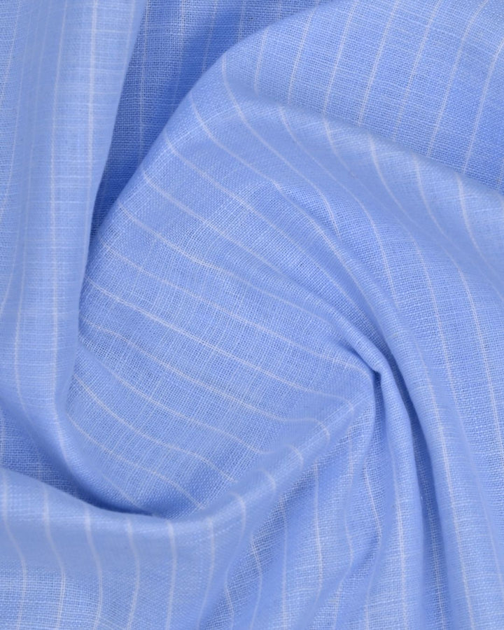 Sky Blue & White Mini Stripes -Full-Bamboo Linen