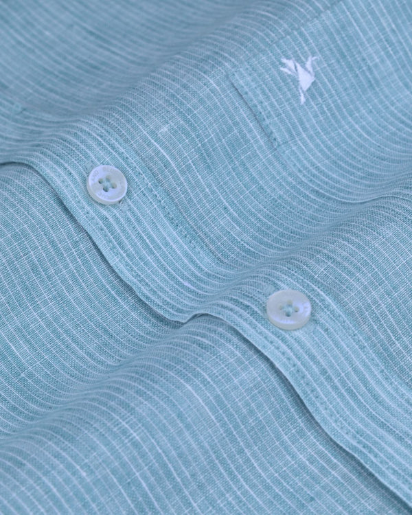 Teal Green Flowline Stripes -Full-Bamboo Linen