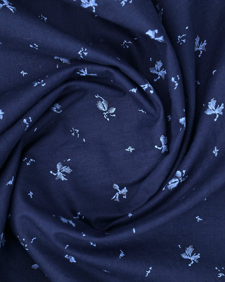 Navy Mosaic Print-Full-Cotton Linen Shirt