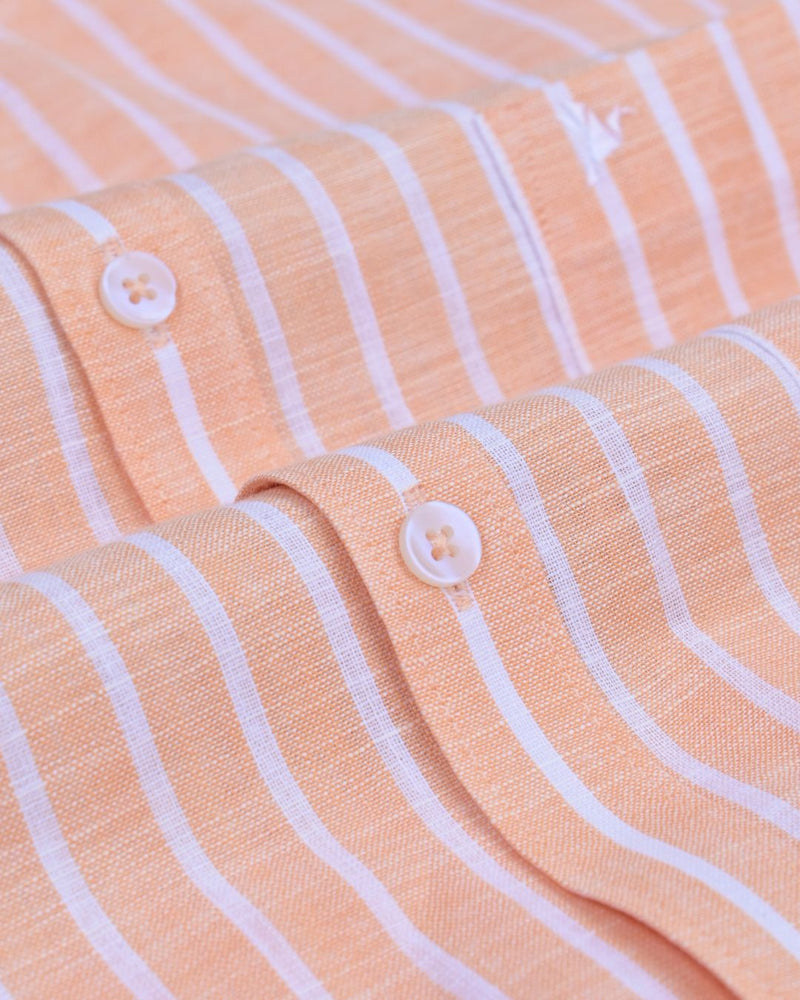 Peach Orange Stripes -Full-Bamboo Linen