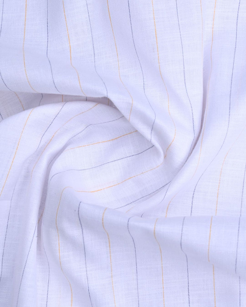 White Double Colour Dotted Line Stripes -Full-Bamboo Linen