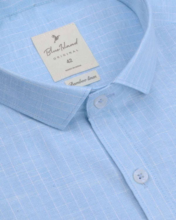Sky Blue Mini Stripes -Full-Bamboo Linen