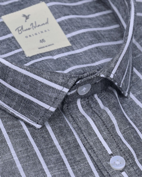 Rugged Black & White Stripes -Full-Bamboo Linen