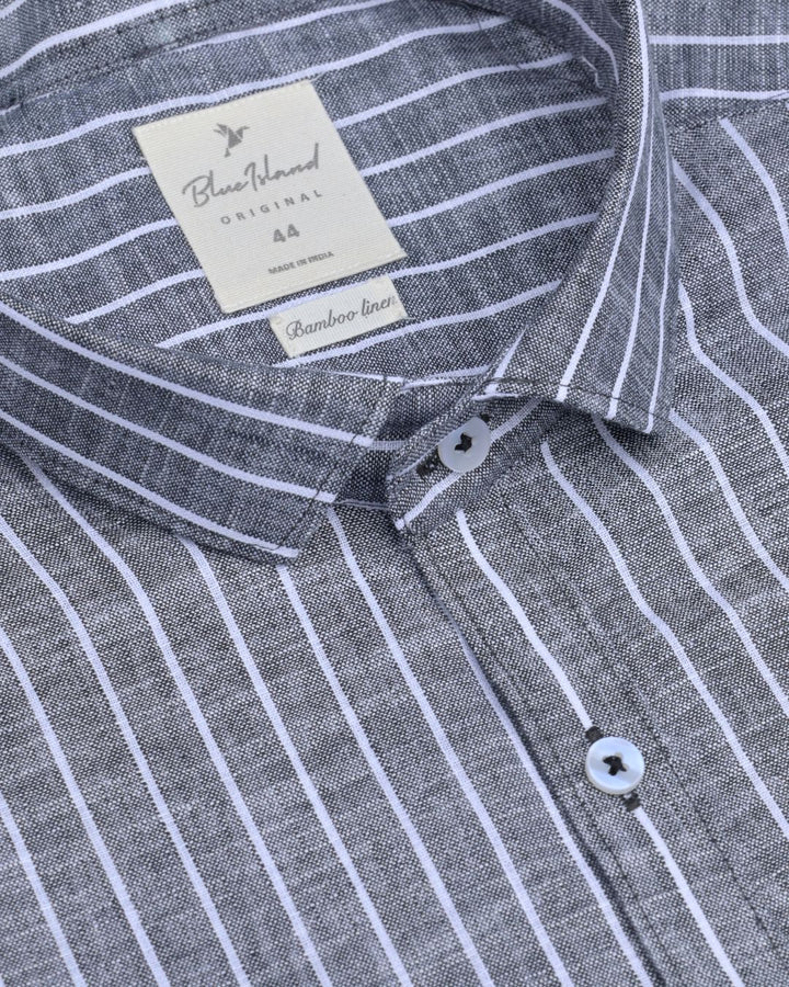 Rugged Black & White Stripes -Full-Bamboo Linen