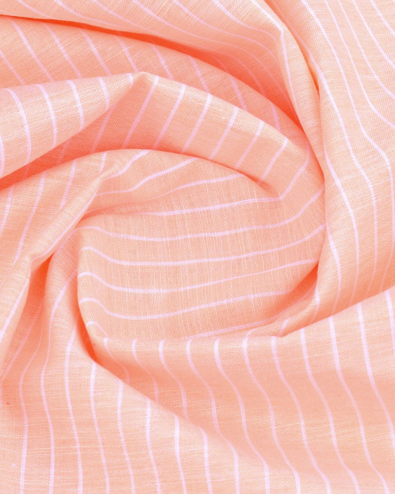 Peach Orange & White Stripes -Full-Bamboo Linen