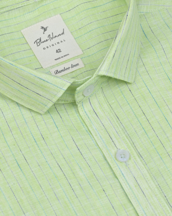 Green Multi Colour Dotted Line Stripes -Full-Bamboo Linen
