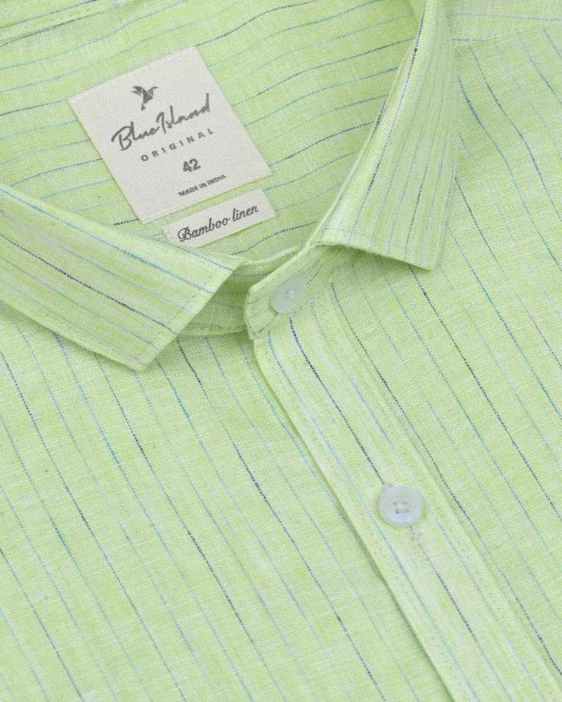 Green Multi Colour Dotted Line Stripes -Full-Bamboo Linen