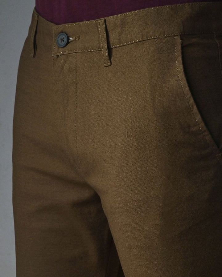 Khaki Brown - 2 way stretch - COTTON LINEN PANT