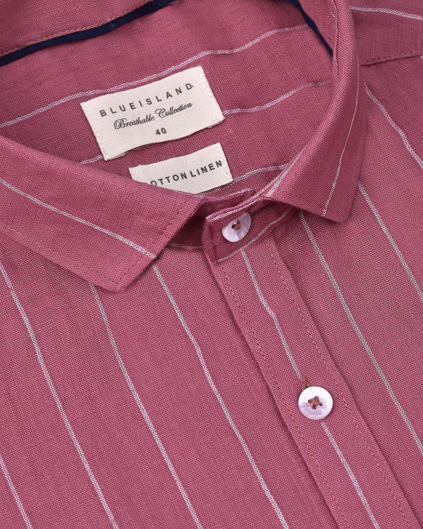 Dusty Rose Broad Stripes-Full-Cotton Linen Shirt
