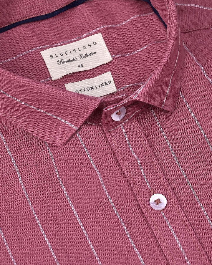 Dusty Rose Broad Stripes-Full-Cotton Linen Shirt