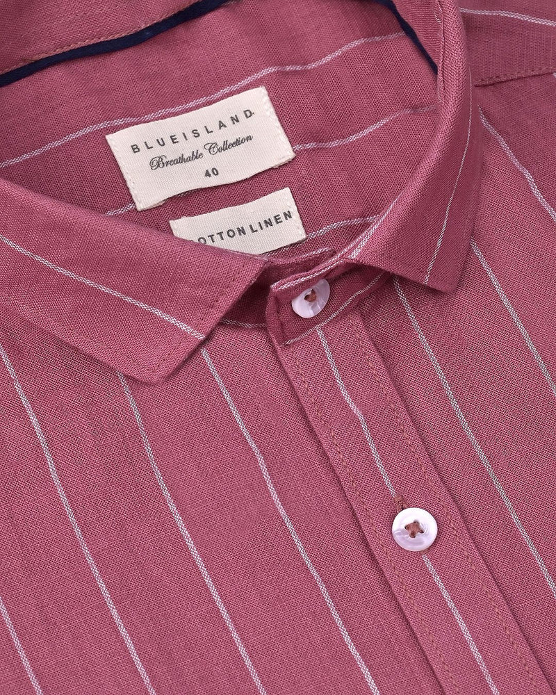 Dusty Rose Broad Stripes-Full-Cotton Linen Shirt