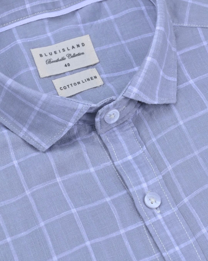 Silver Grey & White Checks -Full-Cotton Linen Shirt