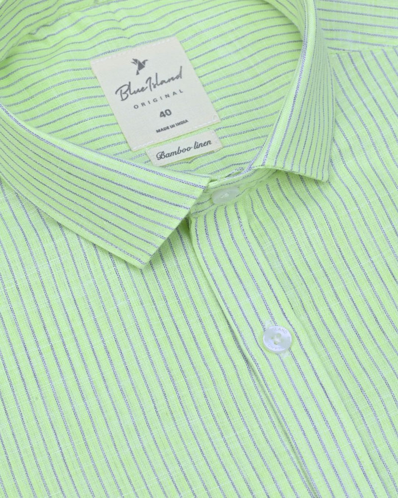 Mint Green & Grey Stripes-Full-Bamboo Linen