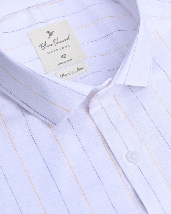 White Double Colour Dotted Line Stripes -Full-Bamboo Linen