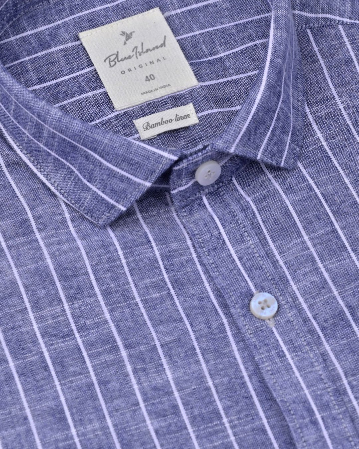 Denim Pinstripes -Full-Bamboo Linen