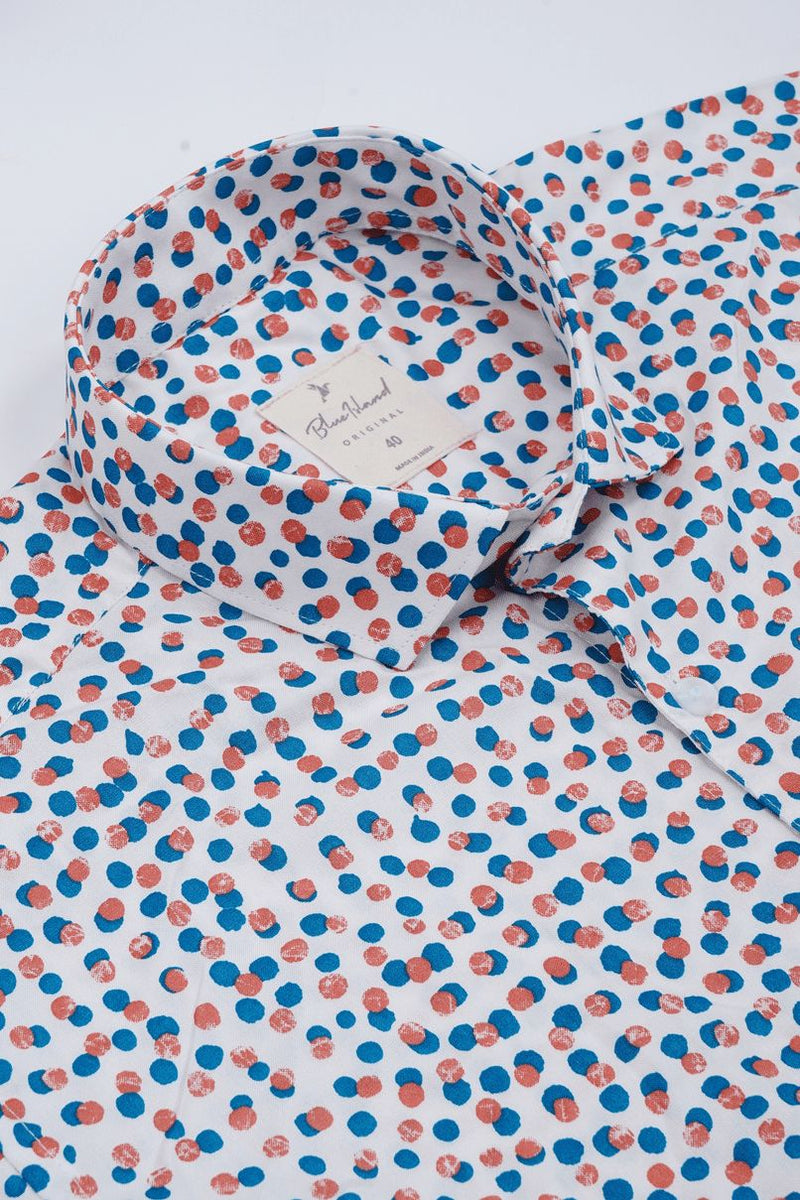 Creamy Blue Dotted Print - Half Sleeve - Airlite Shirt