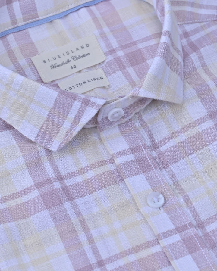 Cream & Purple Checks -Full-Cotton Linen Shirt