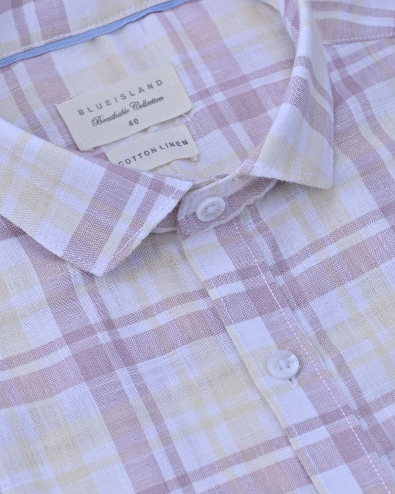 Cream & Purple Checks -Full-Cotton Linen Shirt