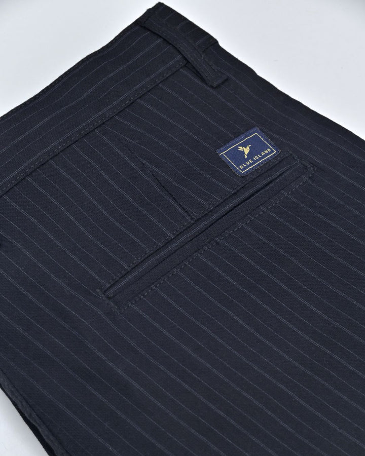 Black Line Stripes - 2 way stretch - COTTON LINEN PANT