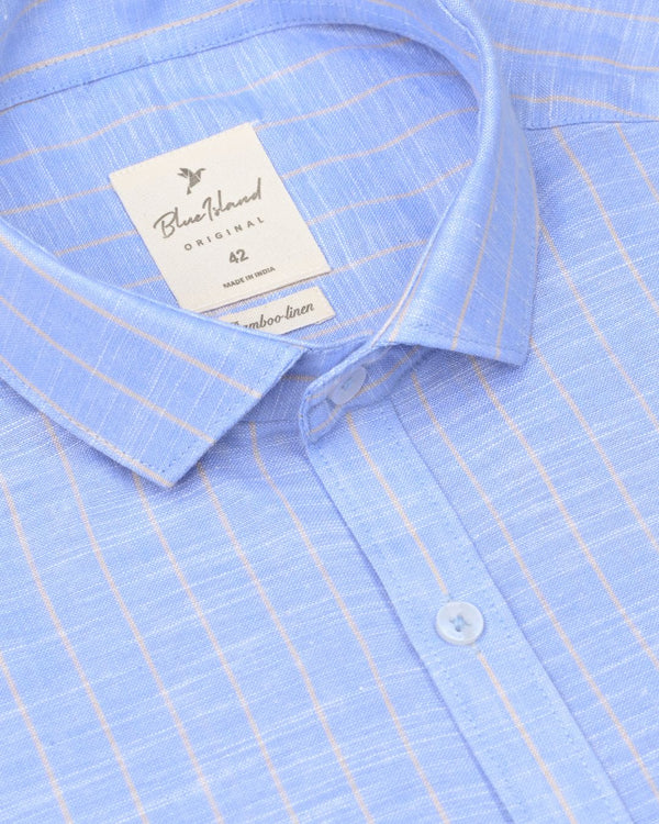Blue & Golden Line Stripes -Full-Bamboo Linen