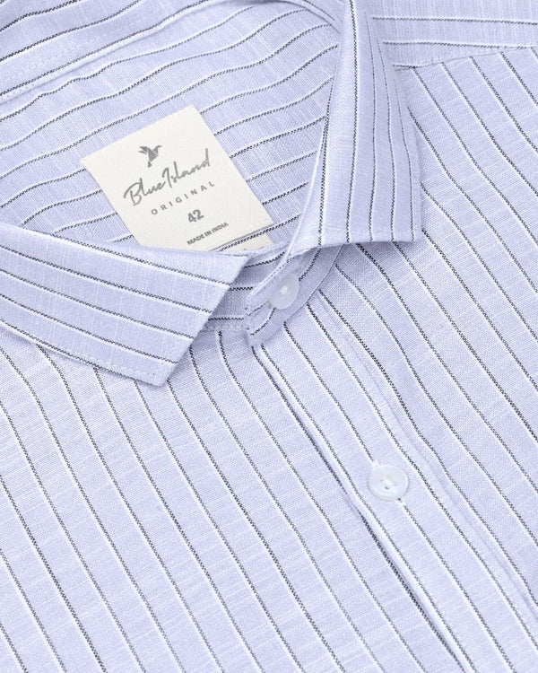 Frosty White Stripes -Full-Bamboo Linen
