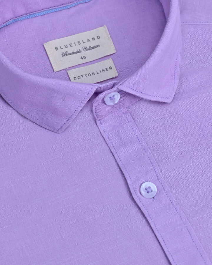 Soft Lavender Solid-Full-Cotton Linen Shirt