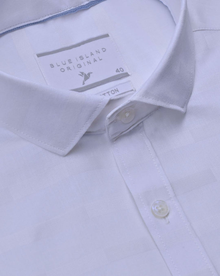 Self White Horizontal Line Stripes- Full-Stain Proof