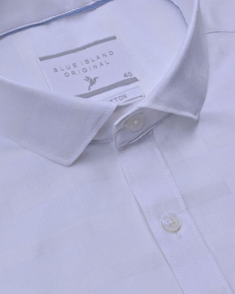 Self White Horizontal Line Stripes- Full-Stain Proof