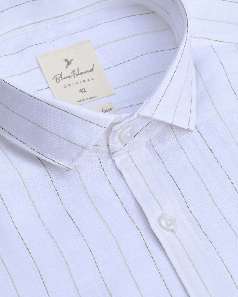 White Double Line Stripes -Full-Bamboo Linen