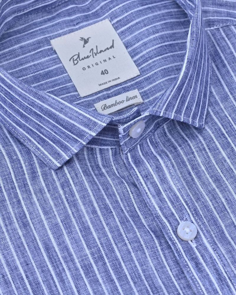 Denim Mini Stripes -Full-Bamboo Linen