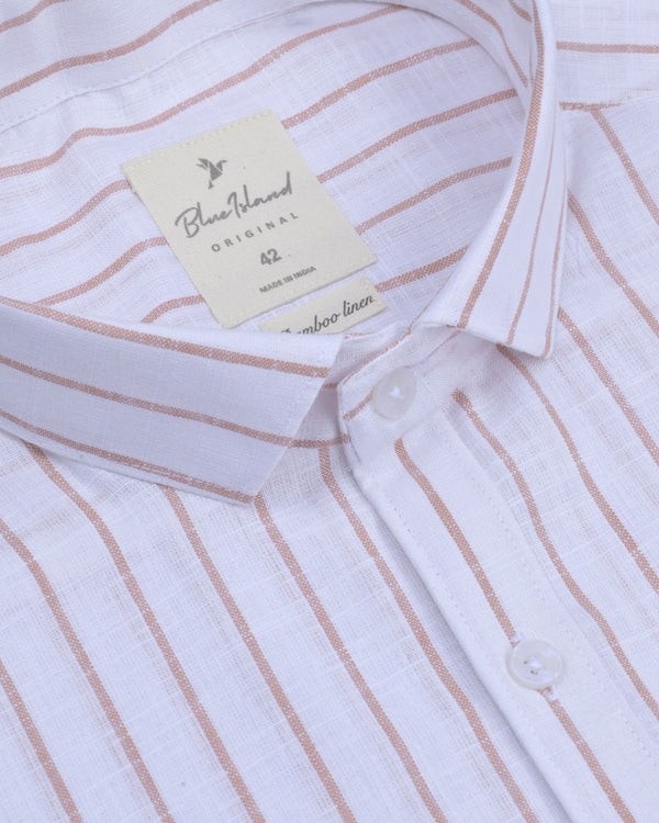 White & Brown Line Stripes -Full-Bamboo Linen