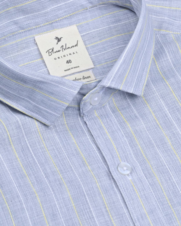 Bluish Grey Double Line Stripes -Full-Bamboo Linen