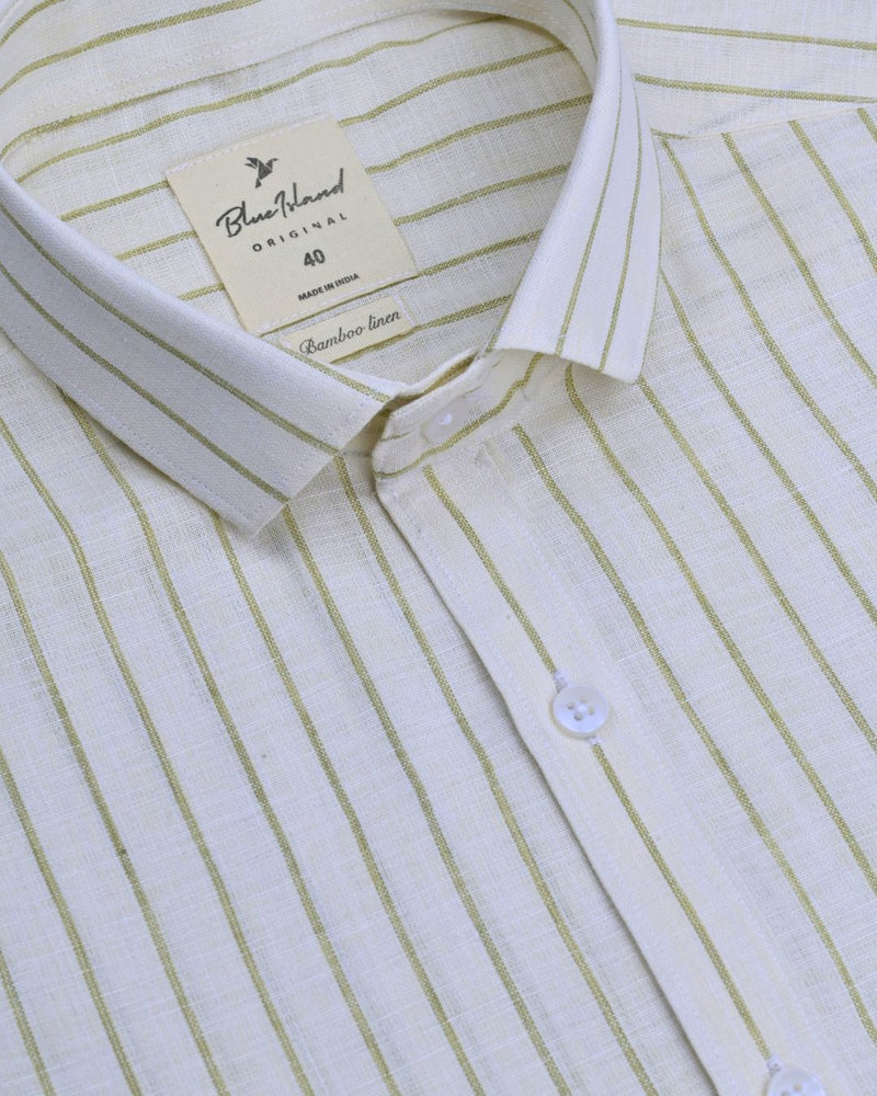 Lime Yellow & Green Stripes -Full-Bamboo Linen