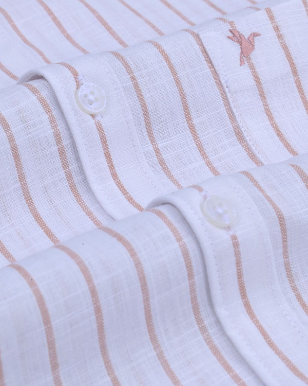 White & Brown Line Stripes -Full-Bamboo Linen