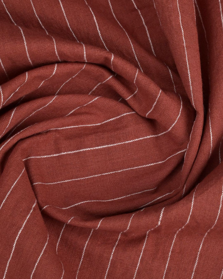 Rust Red Solo Stripes-Full-Cotton Linen Shirt
