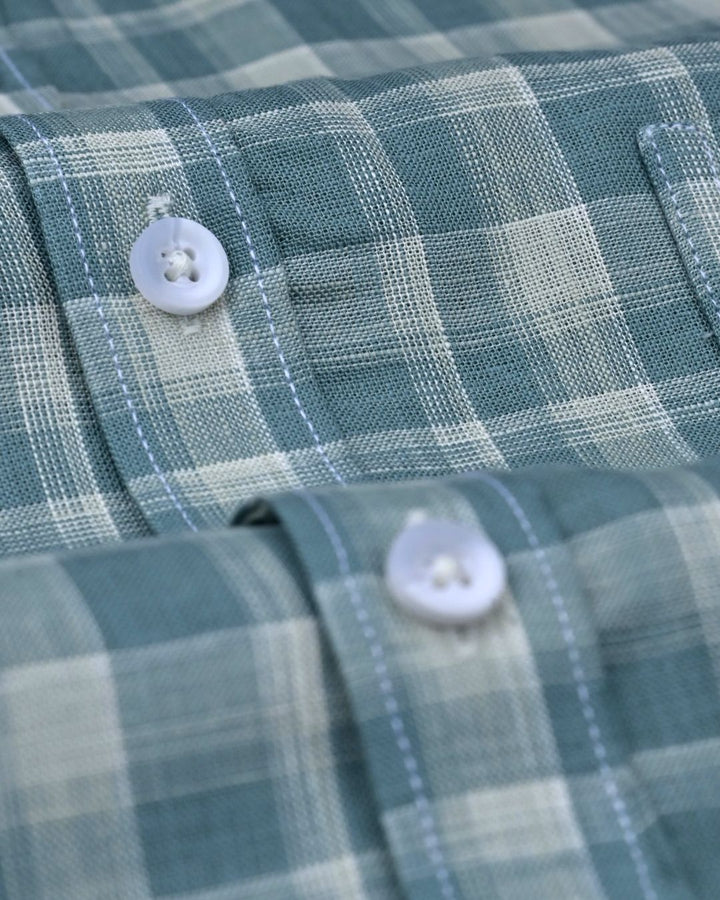 Teal Green Checks -Full-Cotton Linen Shirt