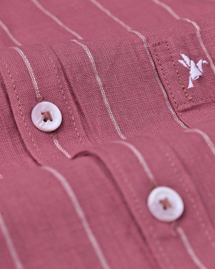 Dusty Rose Broad Stripes-Full-Cotton Linen Shirt