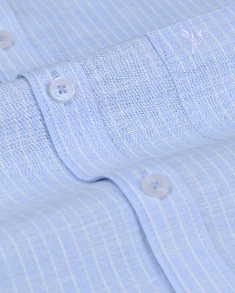 Blue & White Mini Stripes -Full-Bamboo Linen