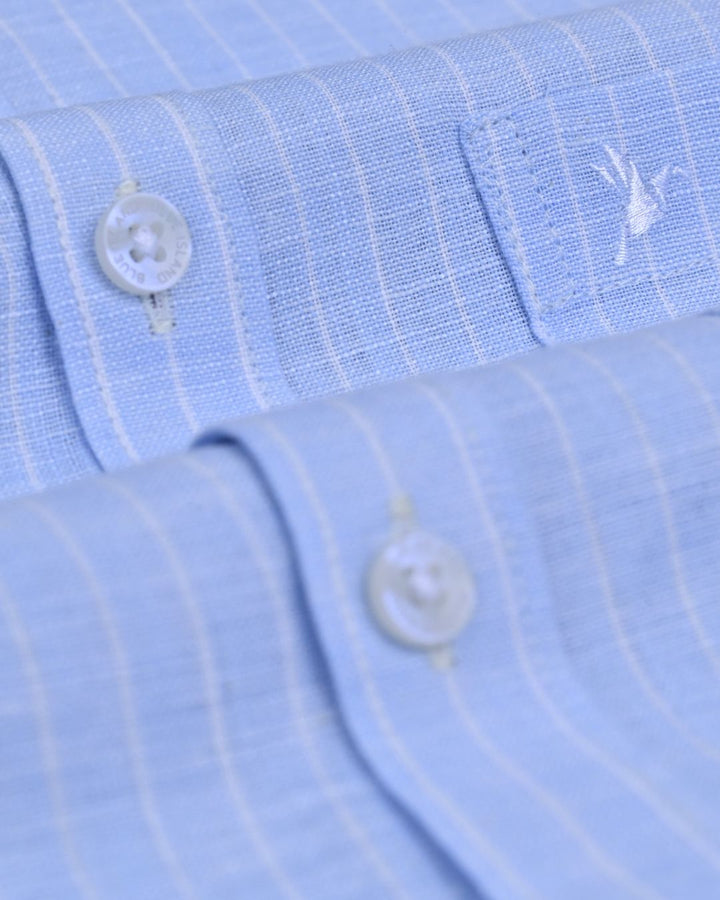 Sky Blue & White Mini Stripes -Full-Bamboo Linen