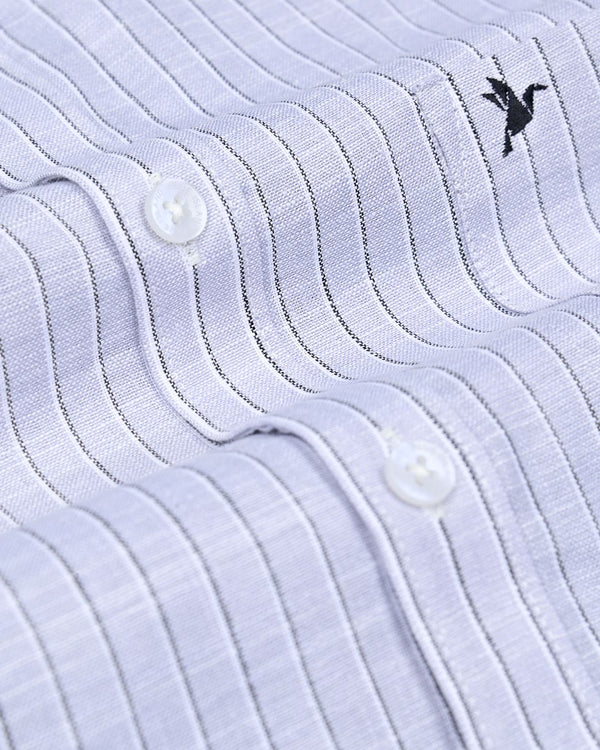 Frosty White Stripes -Full-Bamboo Linen