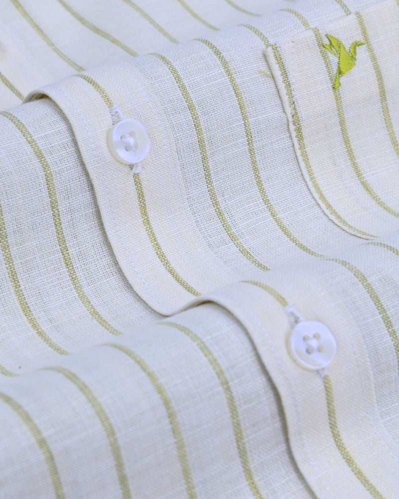 Lime Yellow & Green Stripes -Full-Bamboo Linen