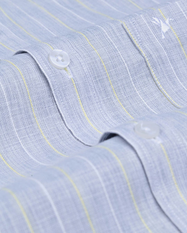 Bluish Grey Double Line Stripes -Full-Bamboo Linen