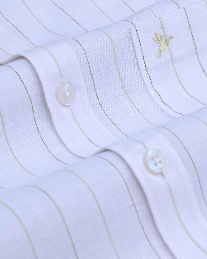 White Double Line Stripes -Full-Bamboo Linen