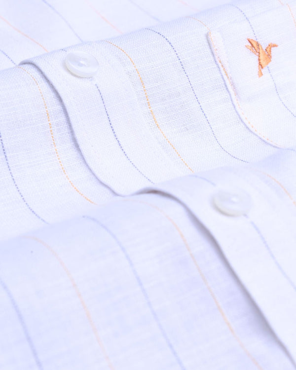 White Double Colour Dotted Line Stripes -Full-Bamboo Linen